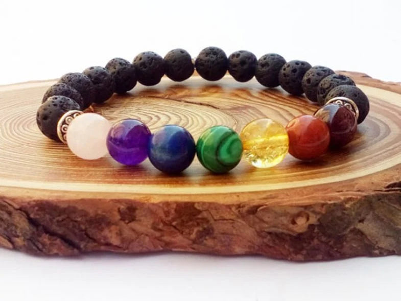 Lava Stone Acrylic Rainbow Crystal Bracelet/Balance Chakras and essential oil diffuser