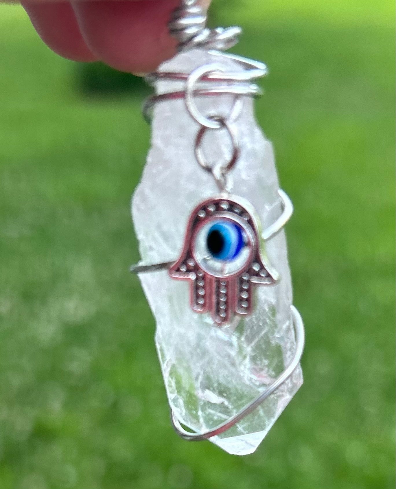 Crystal quartz with Hamsa Reiki infused protection with master healer (Rough quartz)