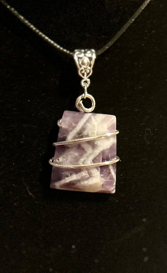 Reiki Infused Wire wrapped Chevron Amethyst Trapezoid Pendant