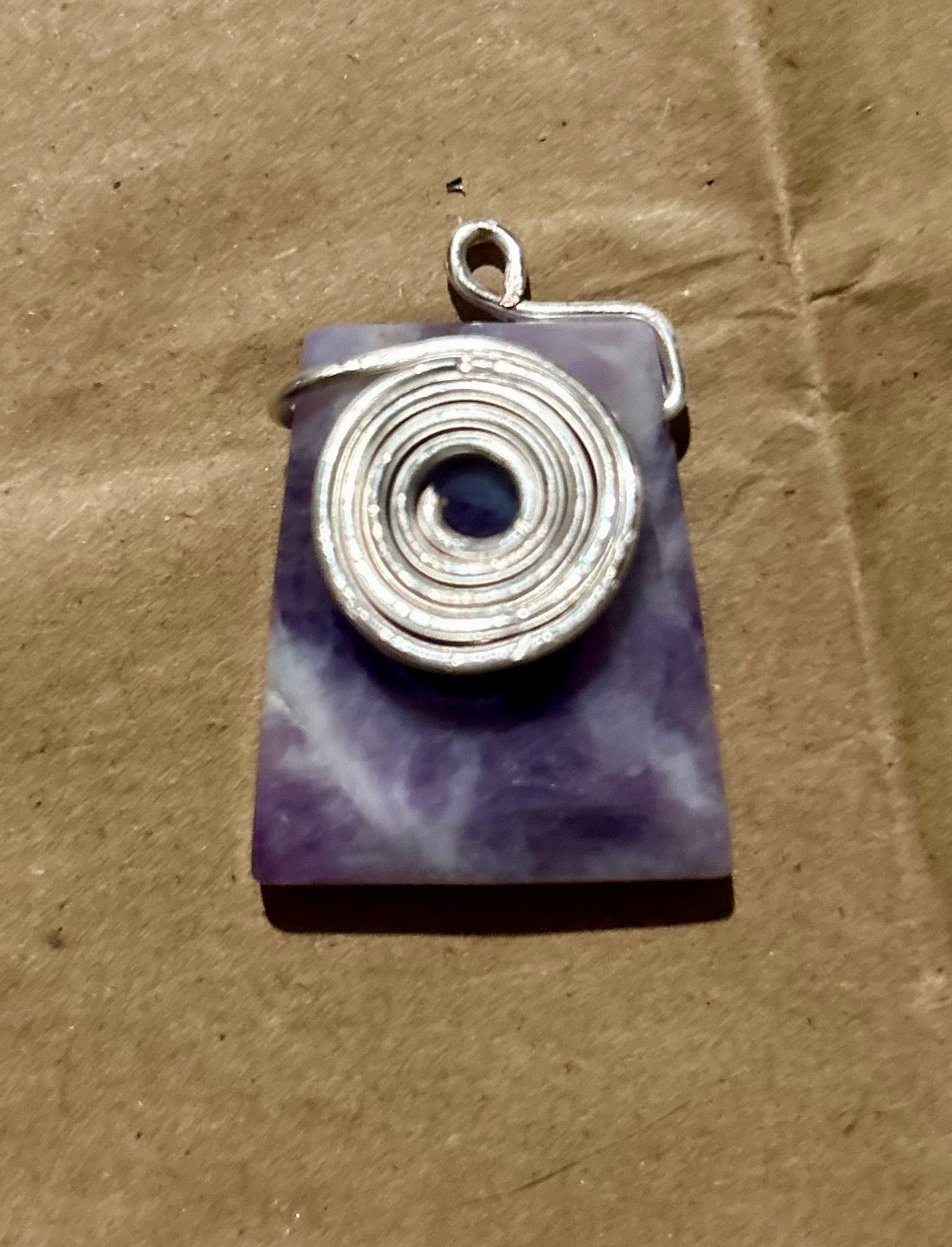 Reiki Infused Wire wrapped Amethyst Trapezoid Spiral Pendant